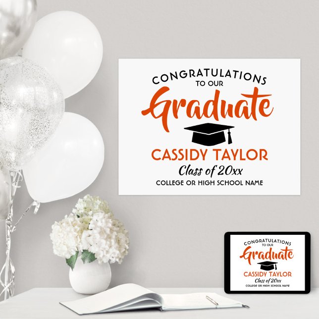 Graduate Congrats Orange, White & Black Graduation Poster (Creator Uploaded)