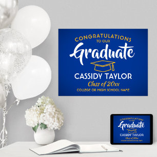Graduate Congrats Royal Blue and Gold Graduation Poster