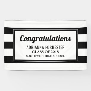 Graduate Congratulations Black White Stripes Banner