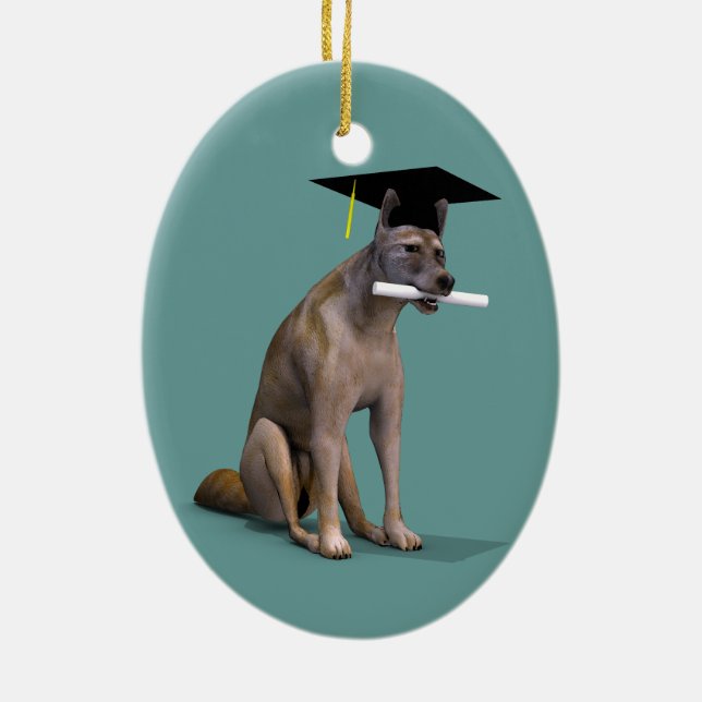 Graduate Coyote Ceramic Tree Decoration (Back)