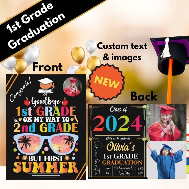 Graduate Custom Text & Image 1st Grade Graduation  Announcement Postcard (Creator Uploaded)