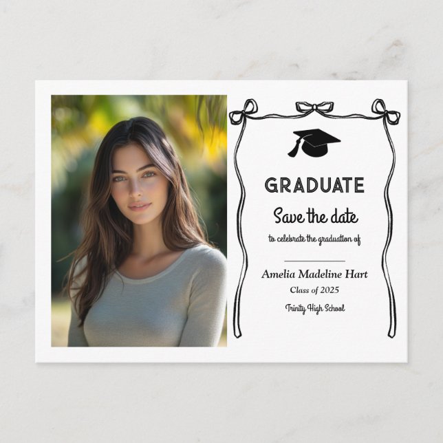 Graduate Cute Bows Girly | Save The Date Photo Postcard (Front)