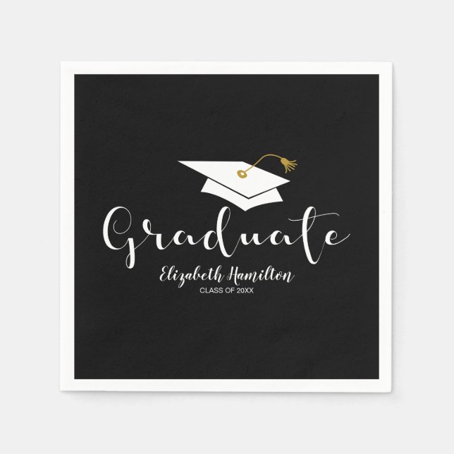Graduate Cute Calligraphy Grad Cap Graduation Napkin (Front)
