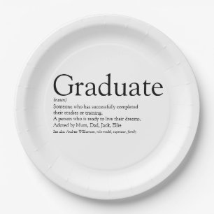 Graduate Definition Black and White  Paper Plate
