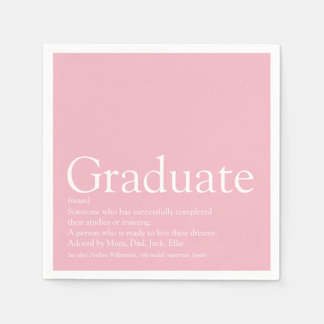 Graduate Definition Girly Pink Modern Napkin (Front)