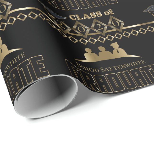 Graduate - DIY Year and Name - Black Wrapping Paper (Roll Corner)