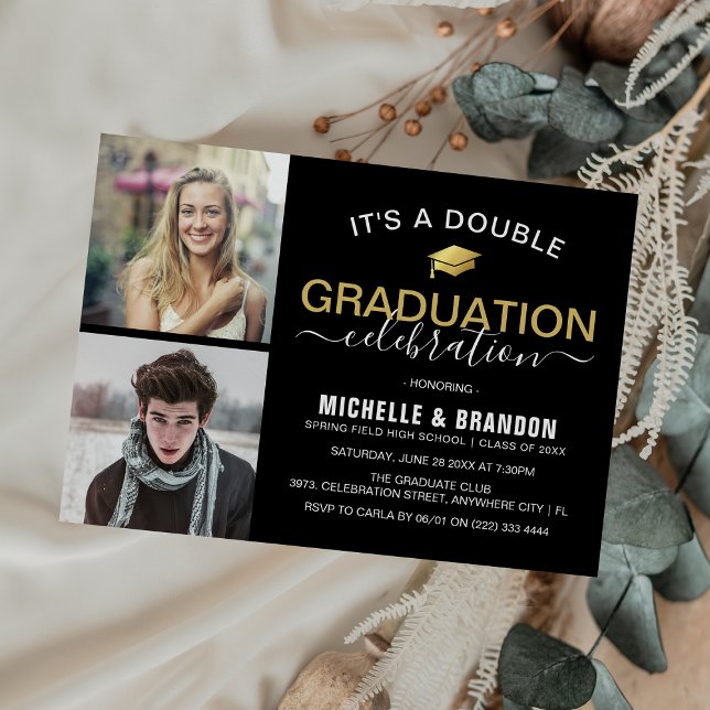 Graduate Double Celebration Graduation Party Photo Invitation (Creator Uploaded)