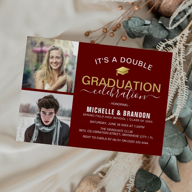 Graduate Double Celebration Graduation Party Photo Invitation (Creator Uploaded)