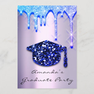 Graduate Drips Blue Navy Cap3D Effect Glam Purple Invitation