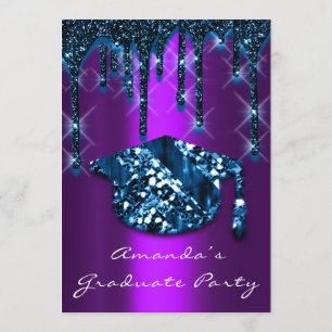 Graduate Drips Purple Navy Cap3D Effect Glam Party Invitation