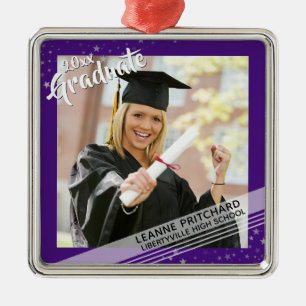 Graduate, Editable Purple Border, Photo Metal Ornament