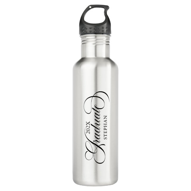 Graduate Elegant Black Script Typography  710 Ml Water Bottle (Front)