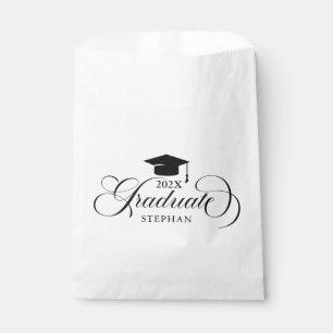 Graduate Elegant Black Script Typography Favour Bag