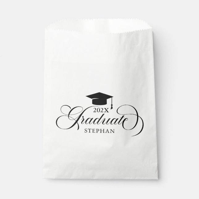 Graduate Elegant Black Script Typography Favour Bag (Front)