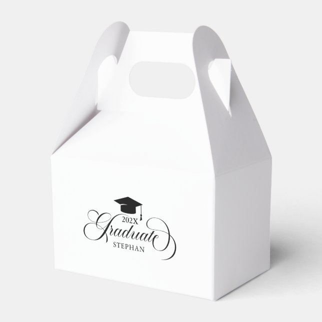 Graduate Elegant Black Script Typography Favour Box (Front Side)