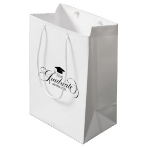 Graduate Elegant Black Script Typography Medium Gift Bag