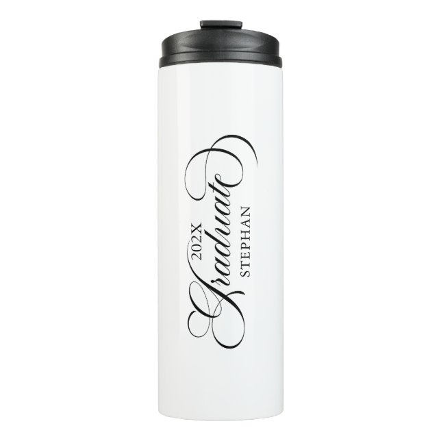 Graduate Elegant Black Script Typography  Thermal Tumbler (Front)