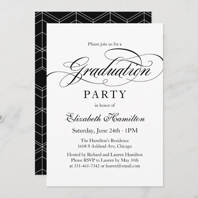 Graduate Elegant Calligraphy Graduation Party Invitation (Front/Back)