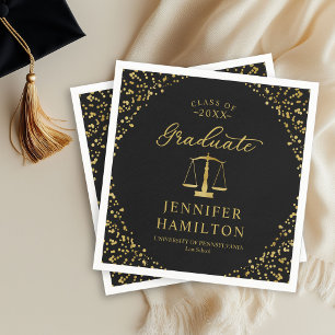Graduate Elegant Gold Black Law School Graduation Napkin