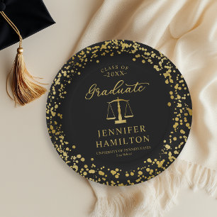 Graduate Elegant Gold Black Law School Graduation Paper Plate