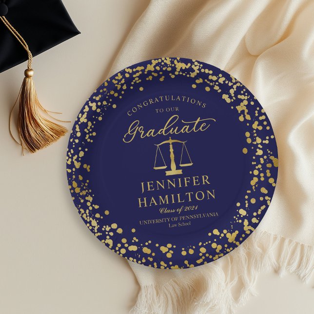 Graduate Elegant Gold Blue Law School Graduation Paper Plate (Creator Uploaded)