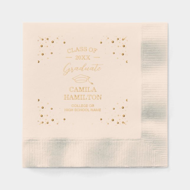 Graduate Elegant Gold Confetti Foil Napkins (Front)