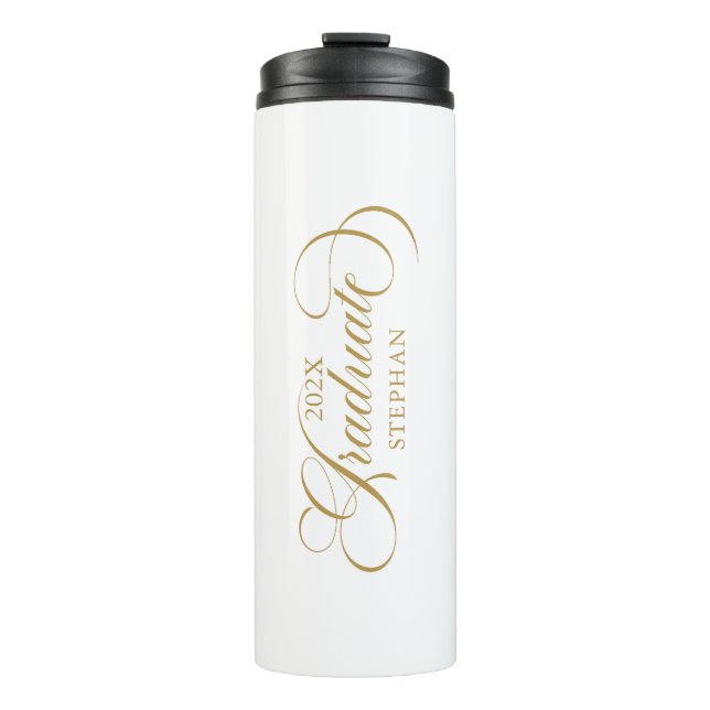 Graduate Elegant Gold Script Typography Thermal Tumbler (Front)