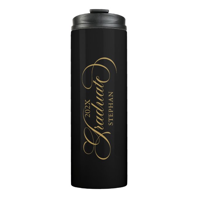 Graduate Elegant Gold Script Typography Thermal Tumbler (Front)
