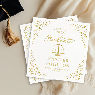 Graduate Elegant Gold White Law School Graduation Napkin