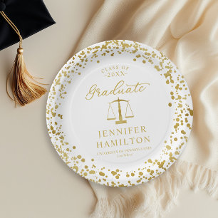 Graduate Elegant Gold White Law School Graduation Paper Plate