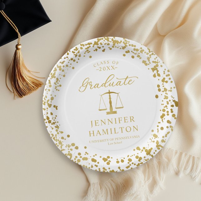 Graduate Elegant Gold White Law School Graduation Paper Plate (Creator Uploaded)