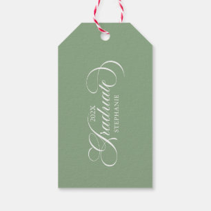 Graduate Elegant Green White Script Typography Gift Tags