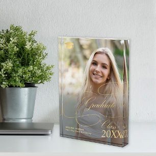 Graduate elegant minimalist gold calligraphy photo block