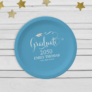 Graduate Elegant Modern Trendy Simple Teal Paper Plate