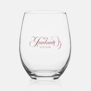 Graduate Elegant Red Script Typography Stemless Wine Glass