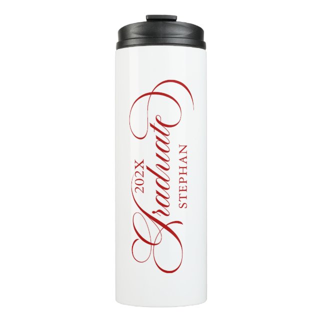 Graduate Elegant Red Script Typography Thermal Tumbler (Front)