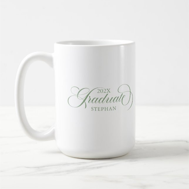Graduate Elegant Sage Green Script Typography Coffee Mug (Left)