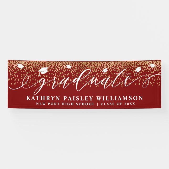Graduate Elegant Script Gold Confetti Graduation B Banner (Horizontal)
