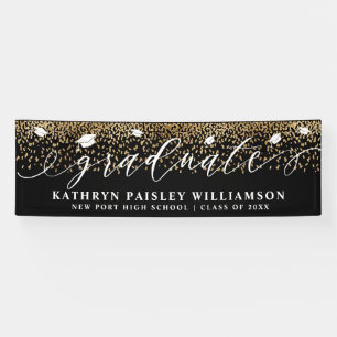 Graduate Elegant Script Gold Confetti Graduation Banner