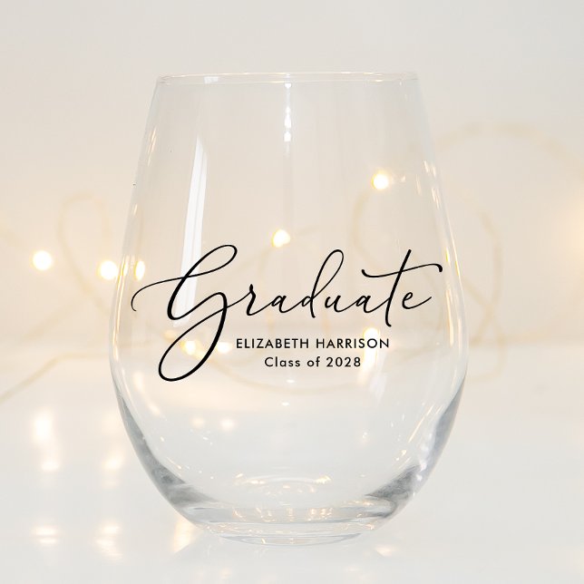 Graduate Elegant Script Graduation Stemless Wine Glass (Creator Uploaded)