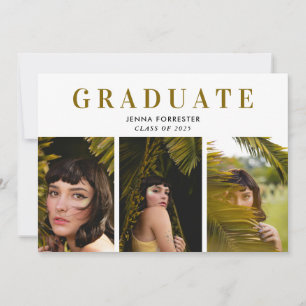 Graduate Elegant Typography Three Photos Invitation