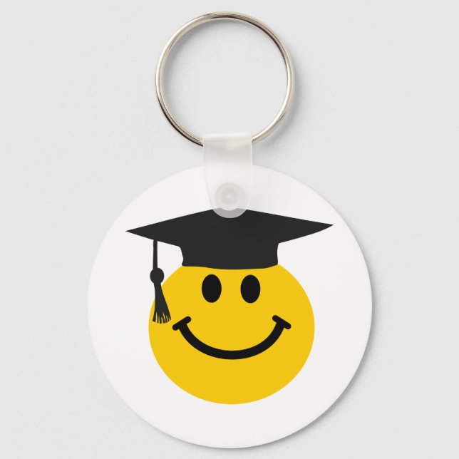 Graduate face with graduation hat key ring (Front)