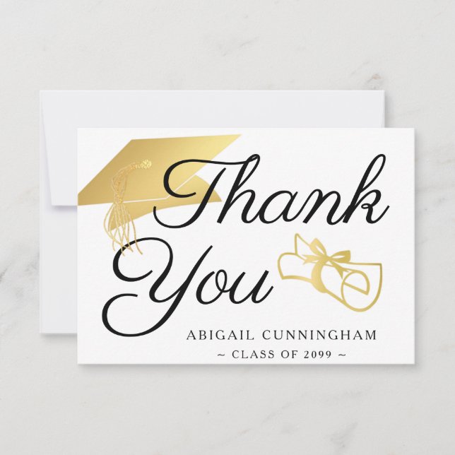 Graduate Faux Gold Foil Cap Diploma Thank You (Front)