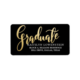 Graduate Faux Gold Foil Handwritten Script Black Label