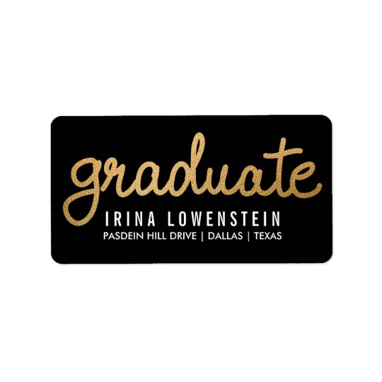 Graduate Faux Gold Foil Typography Black Address Label
