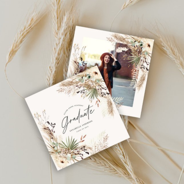 Graduate favour pampas eucalyptus elegant photo invitation (Creator Uploaded)
