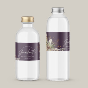 Graduate favour pampas eucalyptus purple modern water bottle label