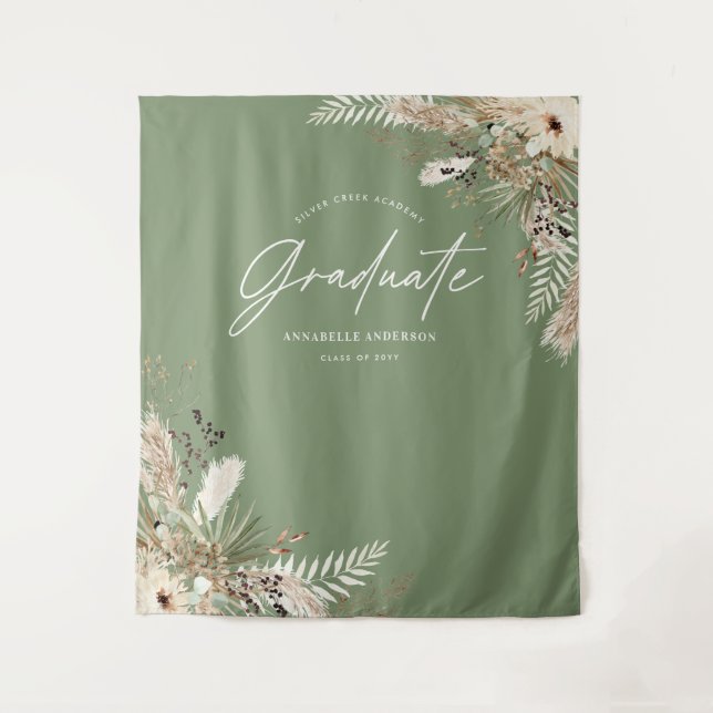 Graduate favour pampas eucalyptus sage green budge tapestry (Front)