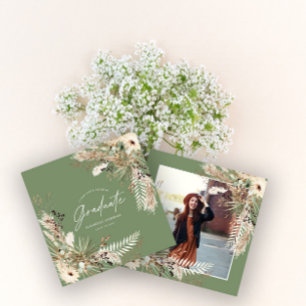 Graduate favour pampas eucalyptus sage green photo invitation