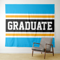 GRADUATE Fun Bright Sky Blue Black Orange Stripes